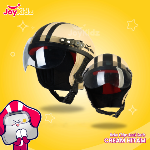 Helm Anak Polos Cream Hitam Garis Usia 1-5 Tahun