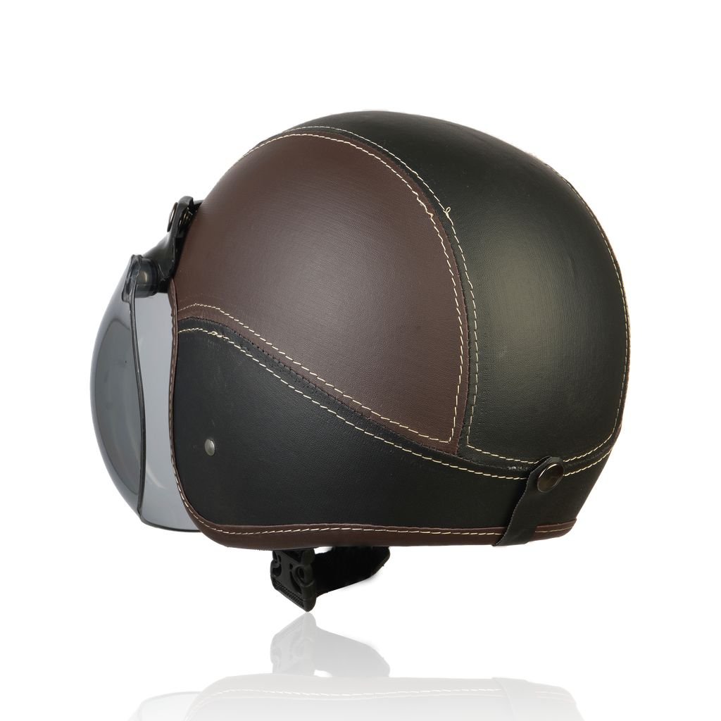 Joykidz Helm Bogo Anak SNI Retro Polos Coklat Hitam Kulit Sintetis Usia 2–6 Tahun Unisex - Gambar 5