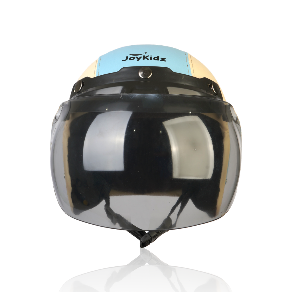 Joykidz Helm Bogo Anak SNI Retro Polos Cream Biru Kulit Sintetis Usia 2–6 Tahun Unisex - Gambar 3