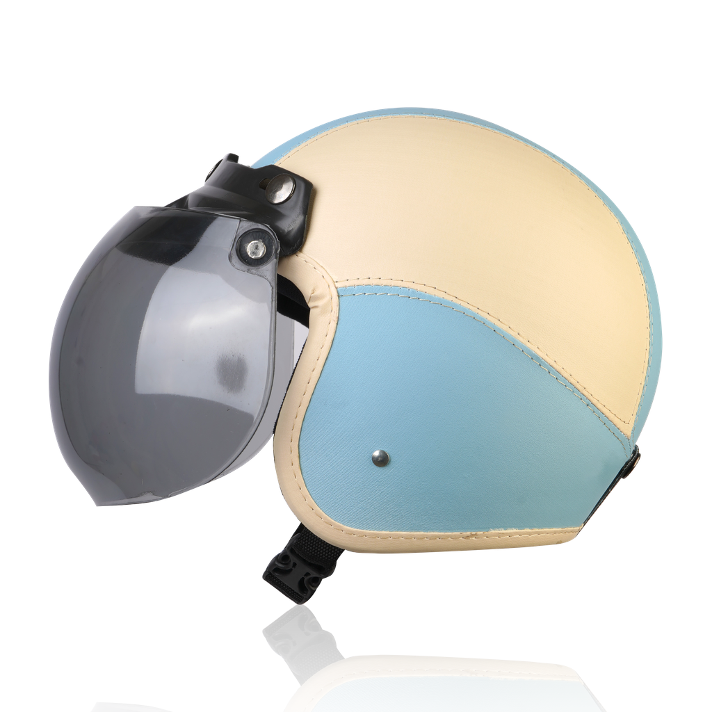 Joykidz Helm Bogo Anak SNI Retro Polos Cream Biru Kulit Sintetis Usia 2–6 Tahun Unisex - Gambar 4