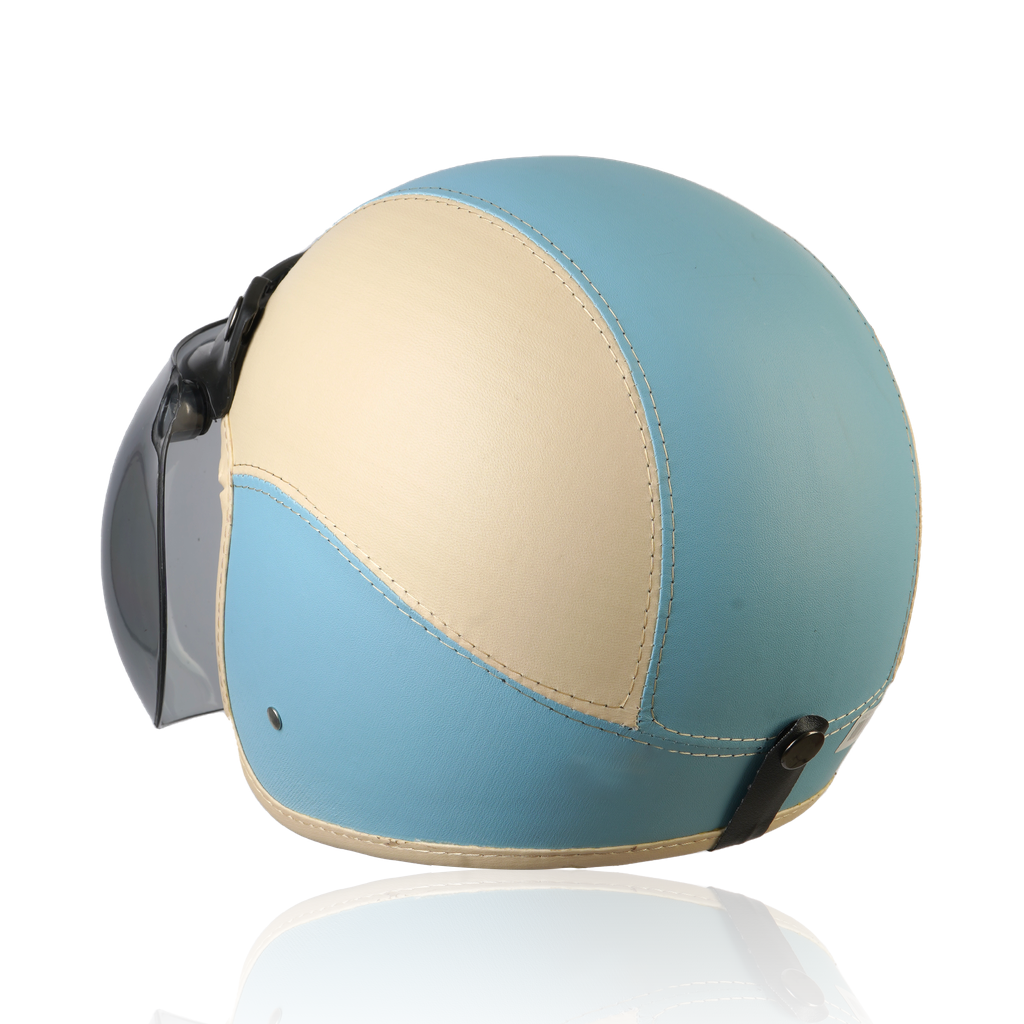 Joykidz Helm Bogo Anak SNI Retro Polos Cream Biru Kulit Sintetis Usia 2–6 Tahun Unisex - Gambar 5