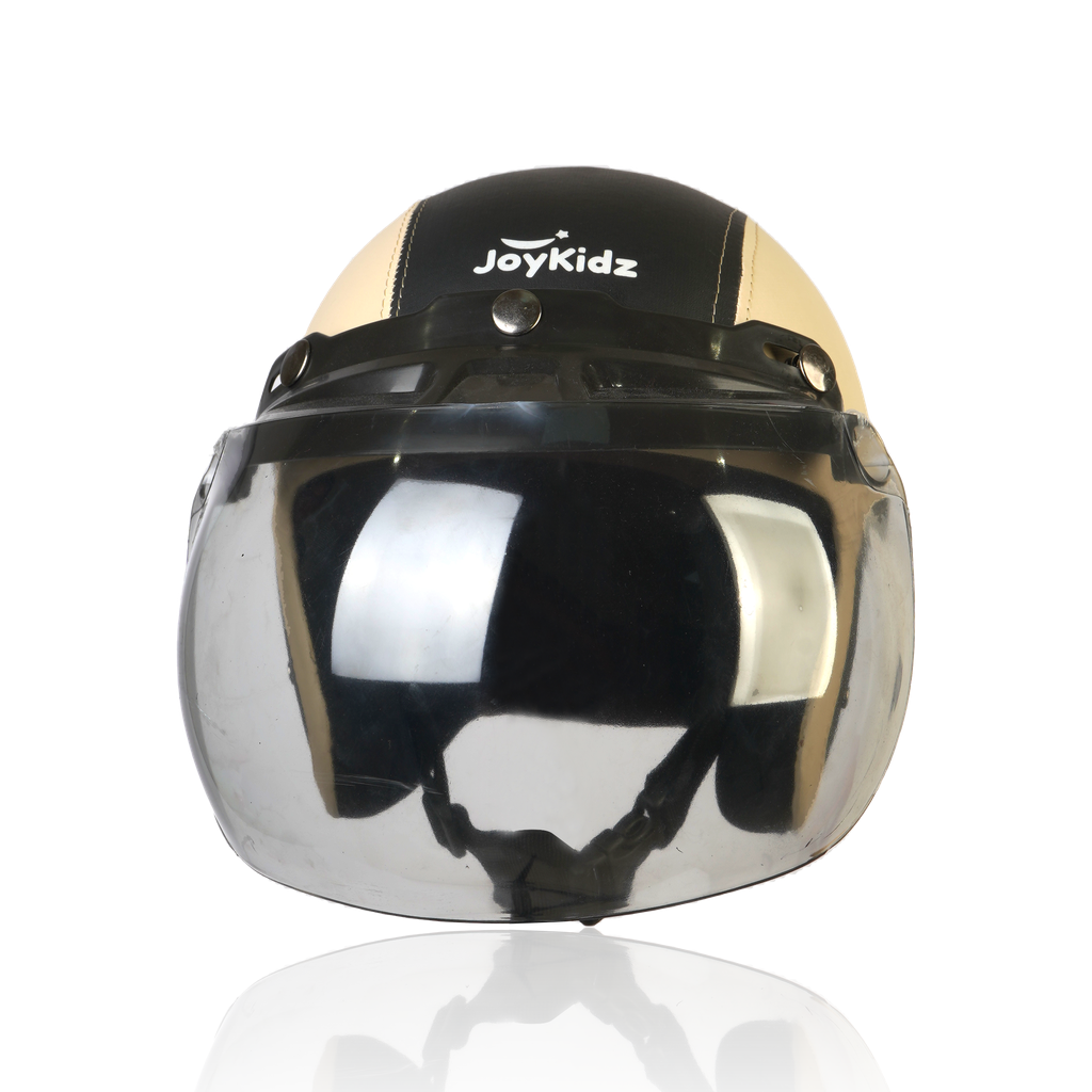 Joykidz Helm Bogo Anak SNI Retro Polos Cream Hitam Kulit Sintetis Usia 2–6 Tahun Unisex - Gambar 3