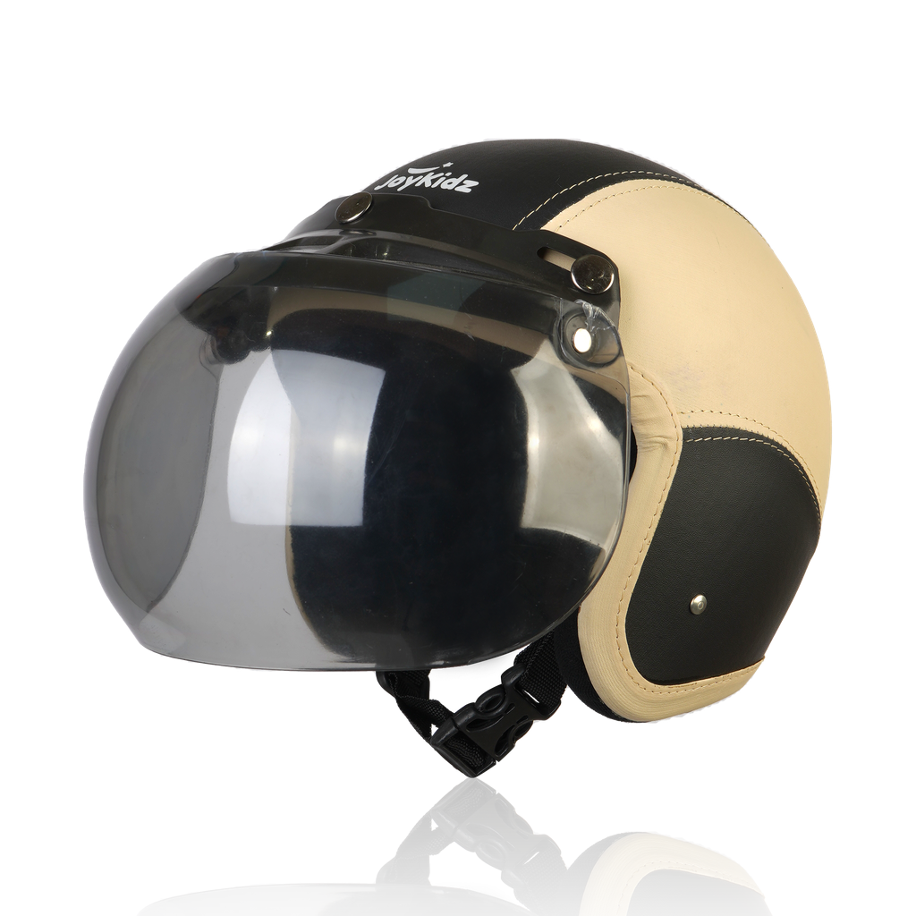 Joykidz Helm Bogo Anak SNI Retro Polos Cream Hitam Kulit Sintetis Usia 2–6 Tahun Unisex