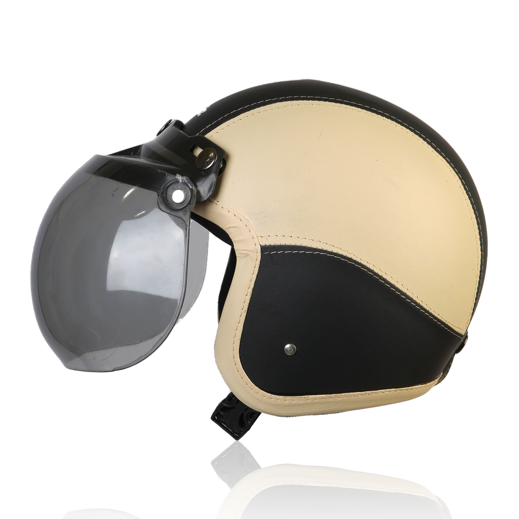Joykidz Helm Bogo Anak SNI Retro Polos Cream Hitam Kulit Sintetis Usia 2–6 Tahun Unisex - Gambar 4