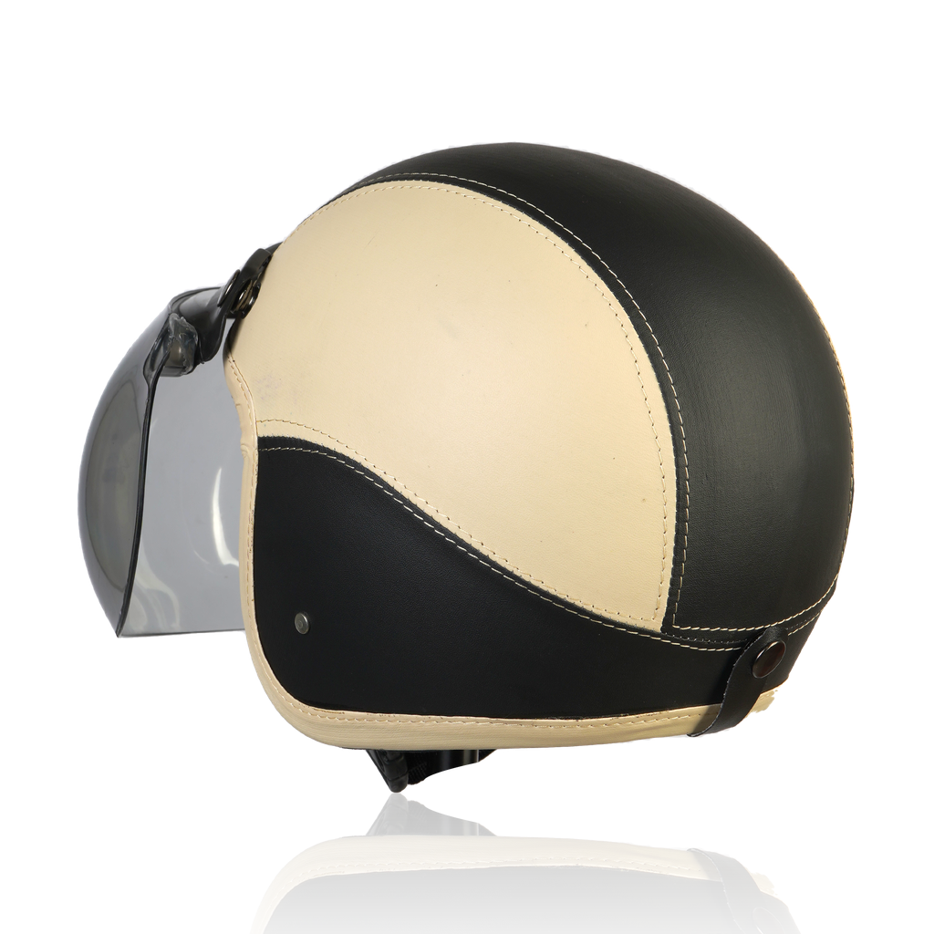 Joykidz Helm Bogo Anak SNI Retro Polos Cream Hitam Kulit Sintetis Usia 2–6 Tahun Unisex - Gambar 5