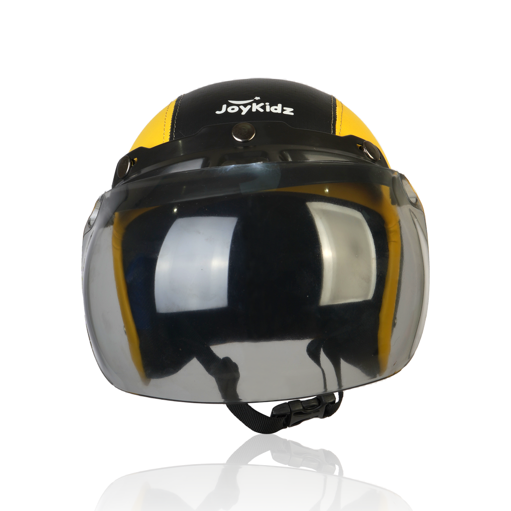Joykidz Helm Bogo Anak SNI Retro Polos Kuning Hitam Kulit Sintetis Usia 2–6 Tahun Unisex - Gambar 3