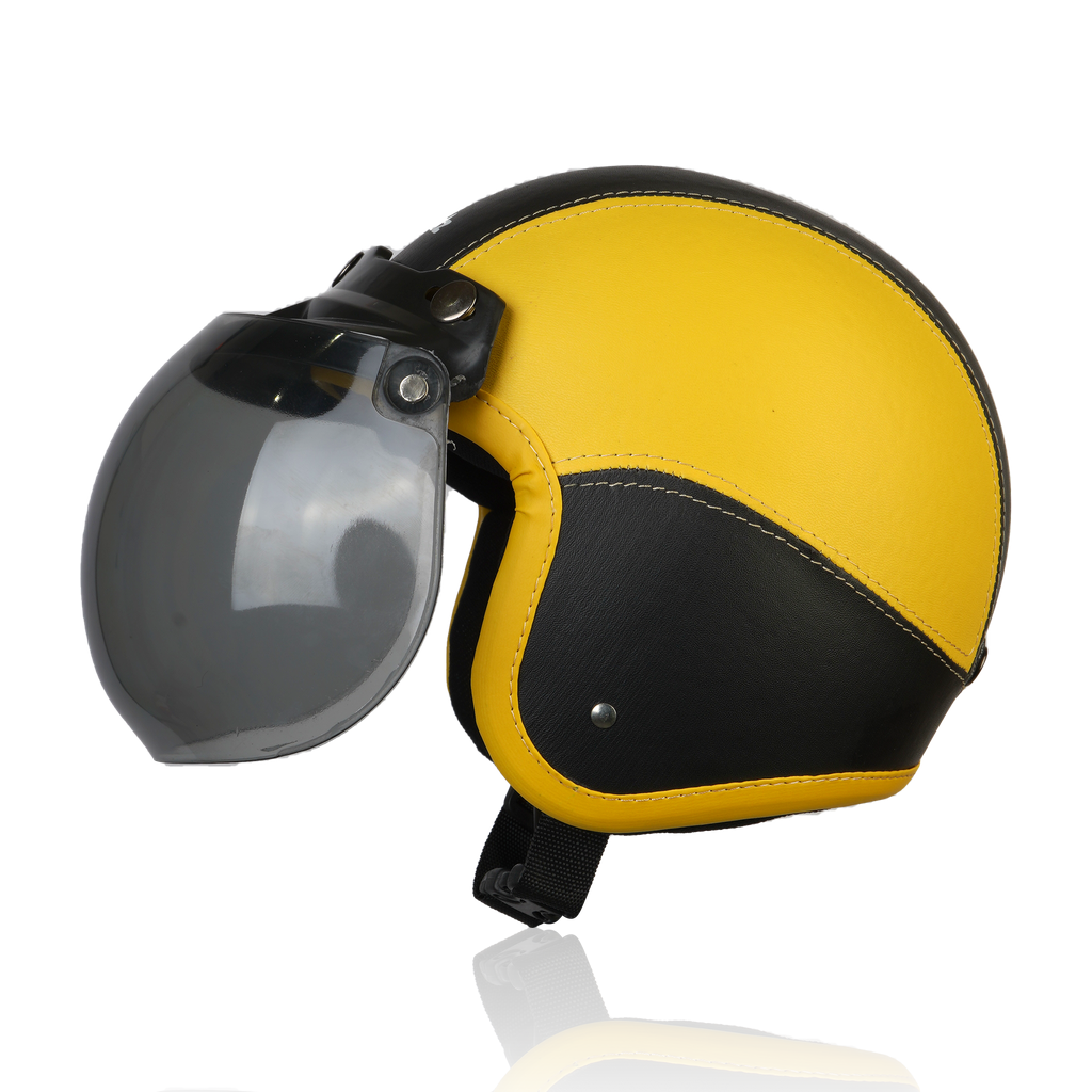 Joykidz Helm Bogo Anak SNI Retro Polos Kuning Hitam Kulit Sintetis Usia 2–6 Tahun Unisex - Gambar 4