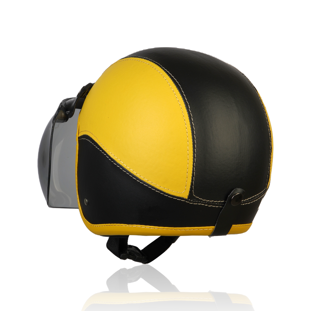 Joykidz Helm Bogo Anak SNI Retro Polos Kuning Hitam Kulit Sintetis Usia 2–6 Tahun Unisex - Gambar 5