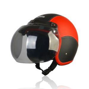 Joykidz Helm Bogo Anak SNI Retro Polos Merah Hitam Kulit Sintetis Usia 2–6 Tahun Unisex