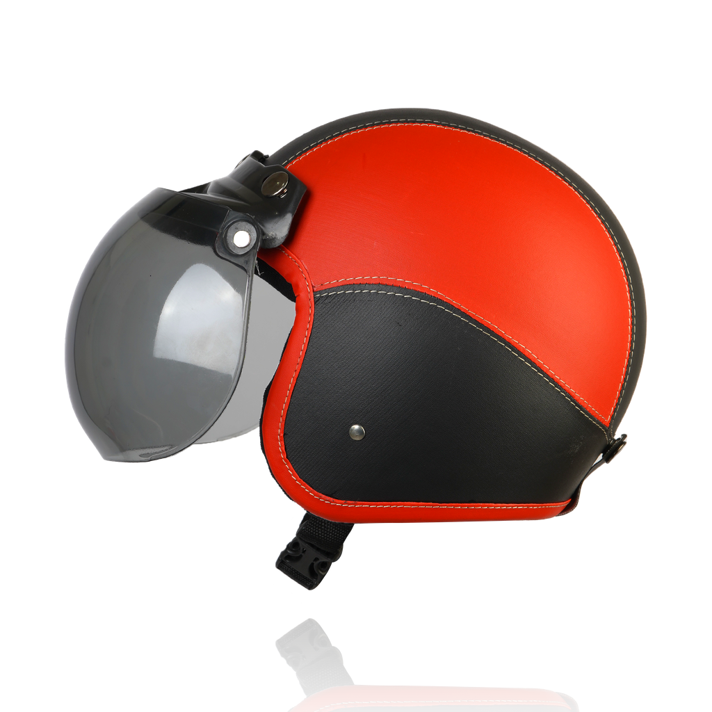 Joykidz Helm Bogo Anak SNI Retro Polos Merah Hitam Kulit Sintetis Usia 2–6 Tahun Unisex - Gambar 4