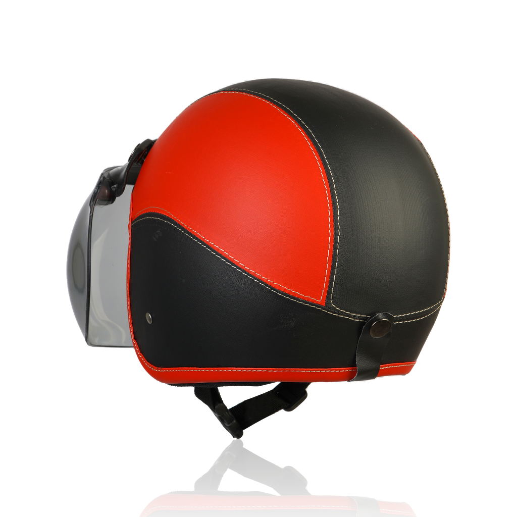 Joykidz Helm Bogo Anak SNI Retro Polos Merah Hitam Kulit Sintetis Usia 2–6 Tahun Unisex - Gambar 5