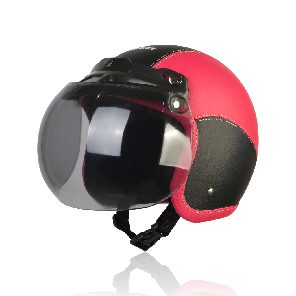 Joykidz Helm Bogo Anak SNI Retro Polos Pink Hitam Kulit Sintetis Usia 2–6 Tahun Unisex