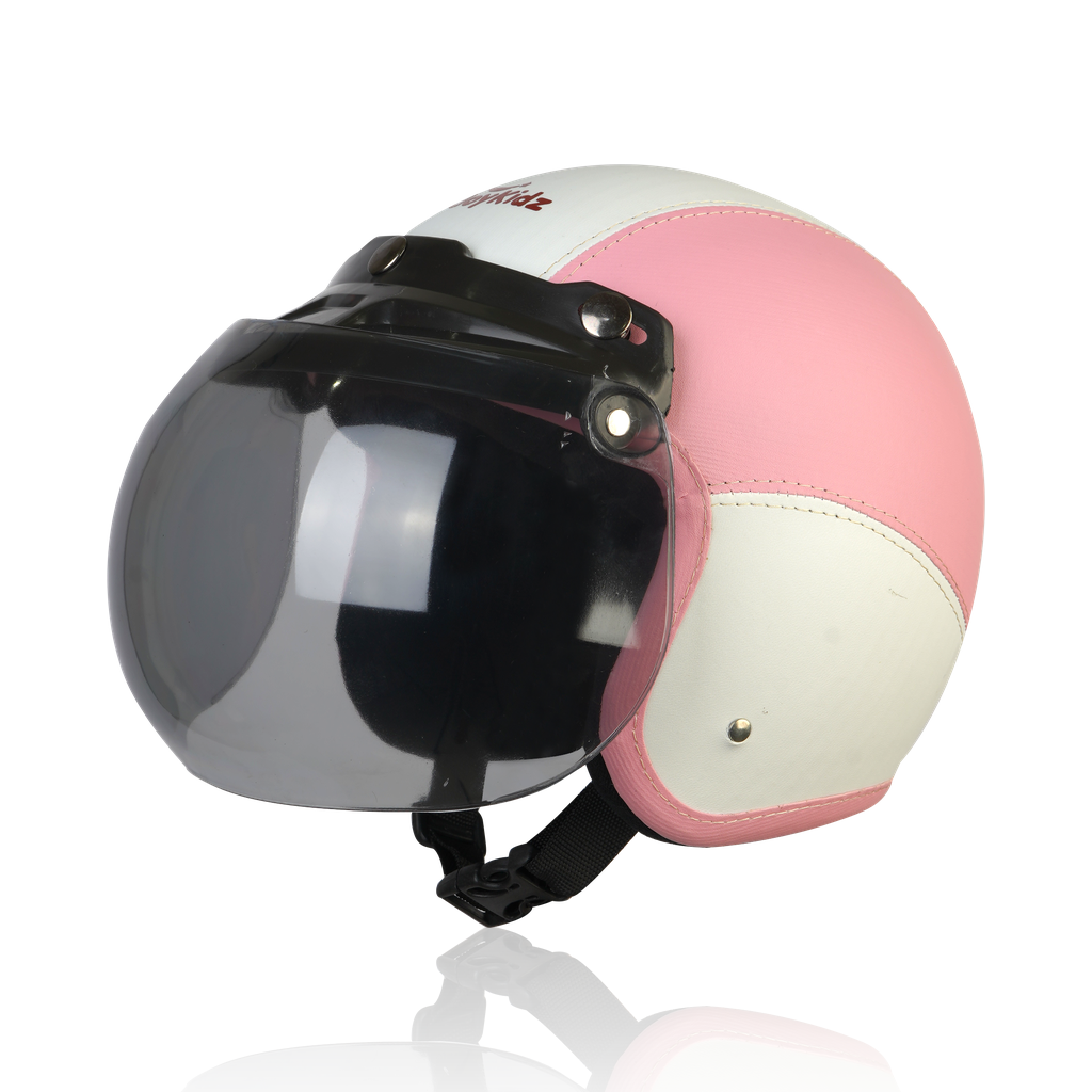 Joykidz Helm Bogo Anak SNI Retro Polos Pink Muda Putih Kulit Sintetis Usia 2–6 Tahun Unisex
