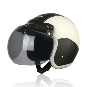 Joykidz Helm Bogo Anak SNI Retro Polos Putih Hitam Kulit Sintetis Usia 2–6 Tahun Unisex